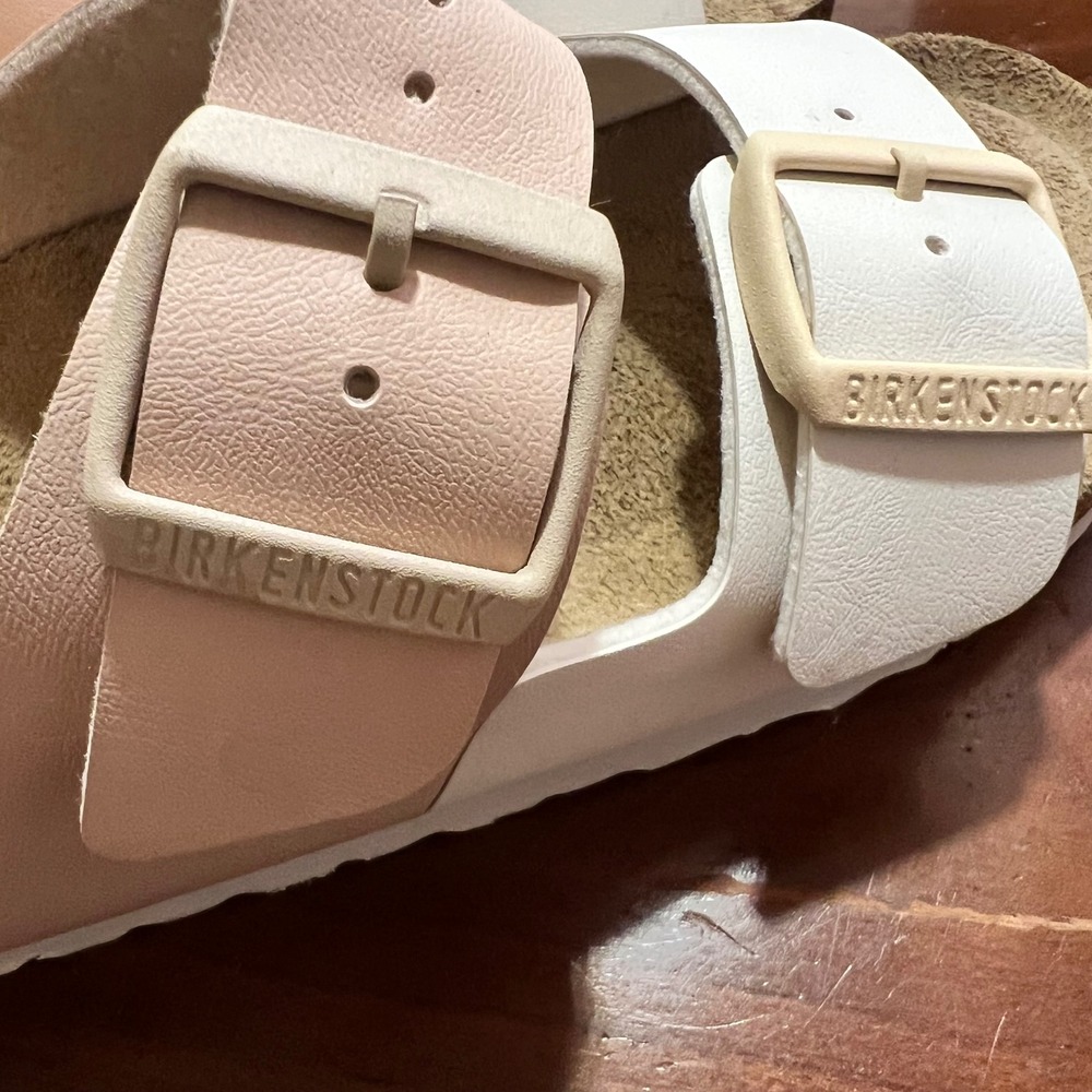 Birkenstock Arizona Two Strap Sandals Pink White Colorblock Size 37 Womens 6-6.5 - Picture 8 of 13